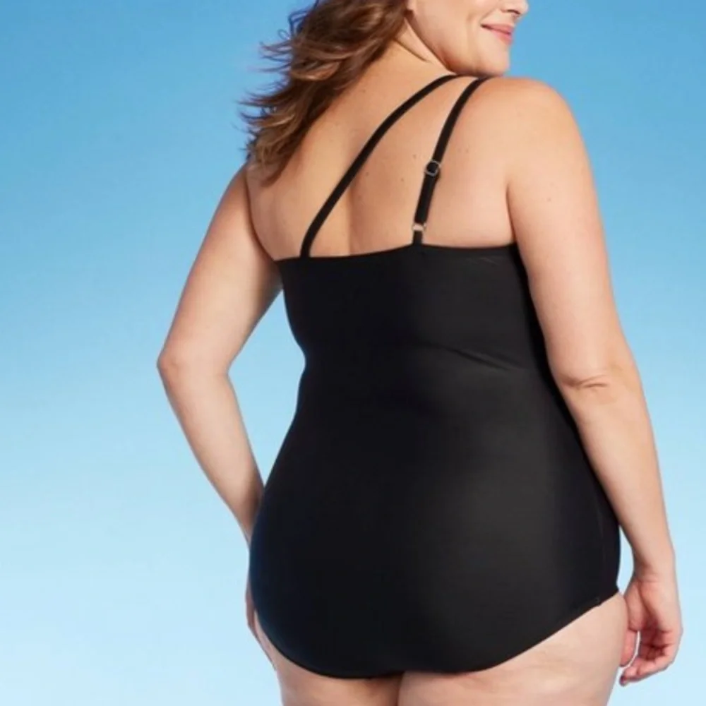 Lands End Brown One Shoulder One Piece Swimsuit Sz.‎ 24W NWT